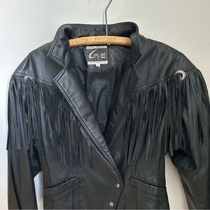 Vintage 80s Black Leather Fringe Jacket | Cropped Western Boho | G-III Size S